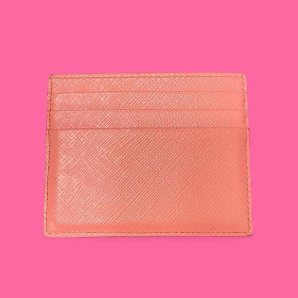 prada triangle logo leather card holder wallet in “petal pink” gold hardware! - Picture 4 of 8